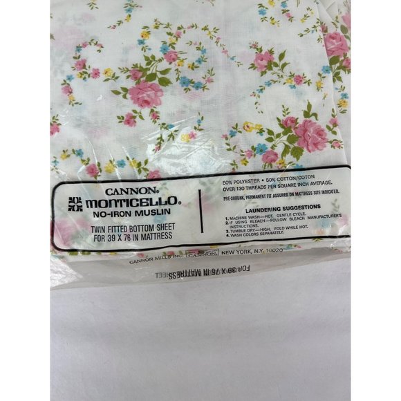 Cannon Monticello No Iron Twin Fitted Sheet Rose Flowers Pink Blue Green New Flo - Picture 4 of 4